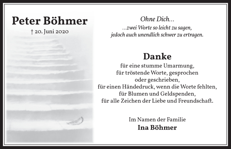  Traueranzeige für Peter Böhmer vom 31.07.2020 aus  Werbepost 