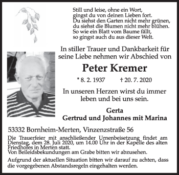 Anzeige von Peter Kremer von  Schlossbote/Werbekurier 