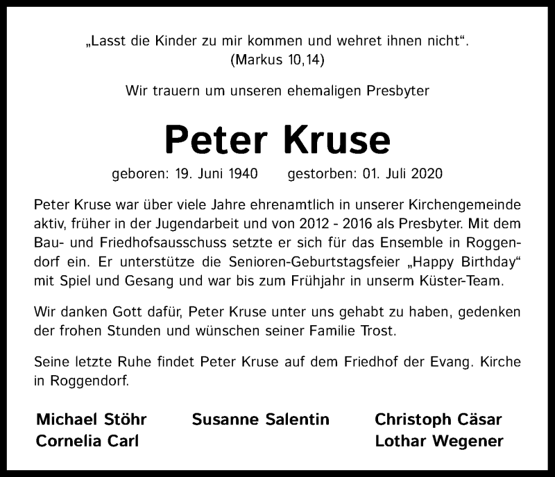  Traueranzeige für Peter Kruse vom 10.07.2020 aus Kölner Stadt-Anzeiger / Kölnische Rundschau / Express