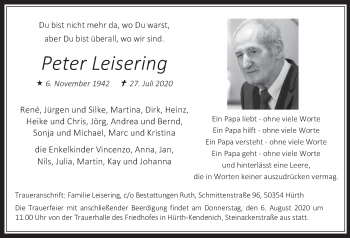 Anzeige von Peter Leisering von  Wochenende 