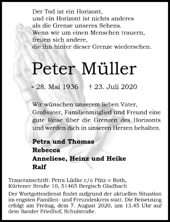 Anzeige von Peter Müller von  Bergisches Handelsblatt 