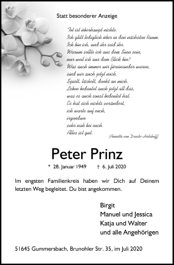 Anzeige von Peter Prinz von  Anzeigen Echo 