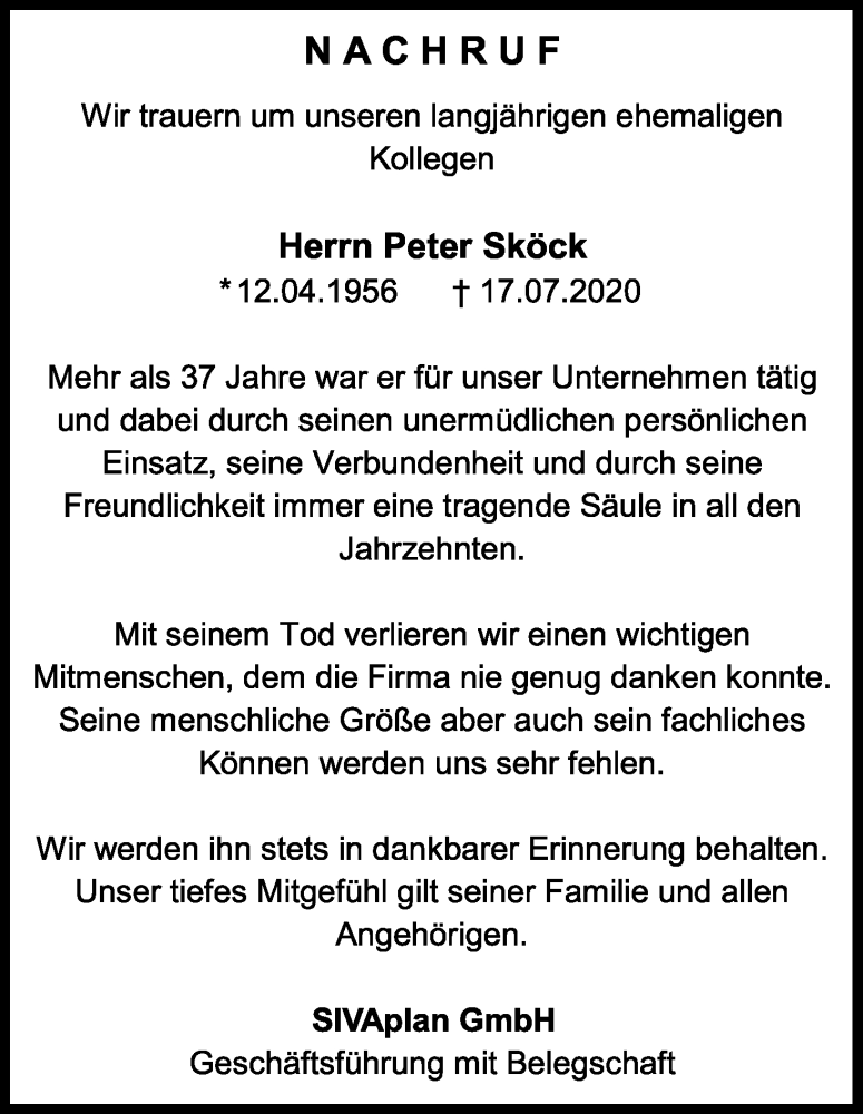  Traueranzeige für Peter Sköck vom 25.07.2020 aus Kölner Stadt-Anzeiger / Kölnische Rundschau / Express