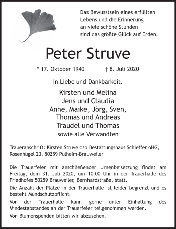 Anzeige von Peter Struve von  Wochenende 