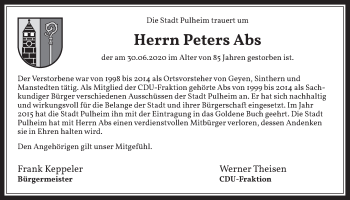 Anzeige von Peters Abs von  Wochenende 
