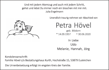 Anzeige von Petra Hövel von  Schlossbote/Werbekurier 