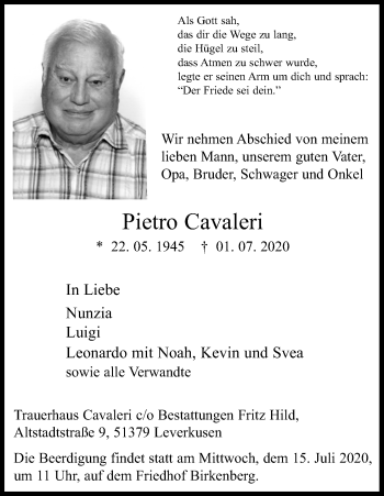 Anzeige von Pietro Cavaleri von Kölner Stadt-Anzeiger / Kölnische Rundschau / Express