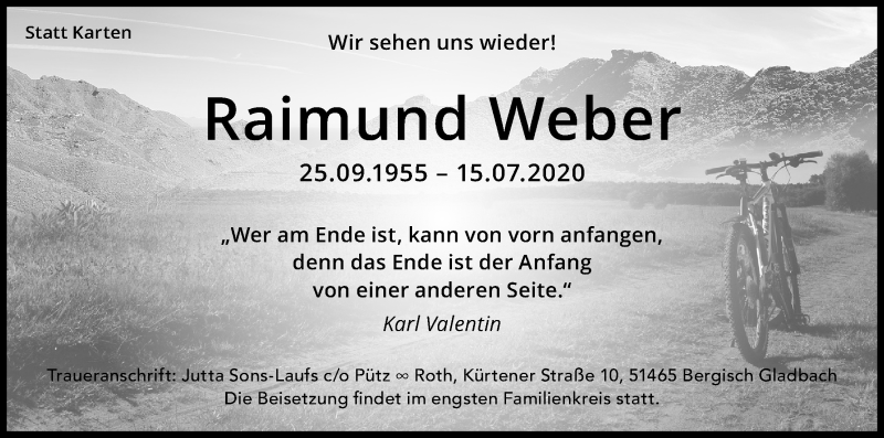  Traueranzeige für Raimund Weber vom 25.07.2020 aus Kölner Stadt-Anzeiger / Kölnische Rundschau / Express