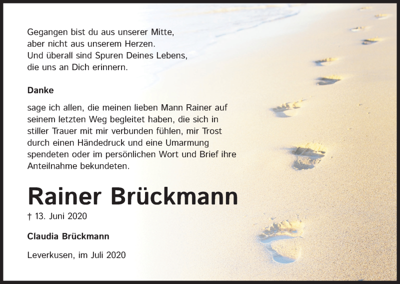  Traueranzeige für Rainer Brückmann vom 25.07.2020 aus Kölner Stadt-Anzeiger / Kölnische Rundschau / Express