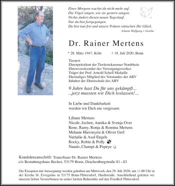 Anzeige von Rainer Mertens von Kölner Stadt-Anzeiger / Kölnische Rundschau / Express