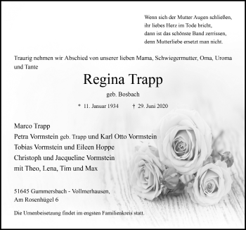 Anzeige von Regina Trapp von  Anzeigen Echo 