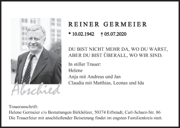 Anzeige von Reiner Germeier von  Werbepost 