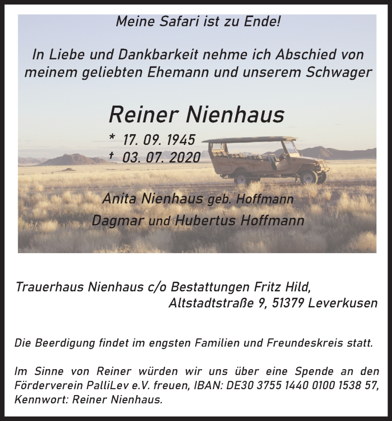  Traueranzeige für Reiner Nienhaus vom 11.07.2020 aus Kölner Stadt-Anzeiger / Kölnische Rundschau / Express