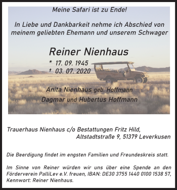 Anzeige von Reiner Nienhaus von Kölner Stadt-Anzeiger / Kölnische Rundschau / Express