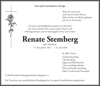 Anzeige von Renate Stemberg von  Lokalanzeiger 