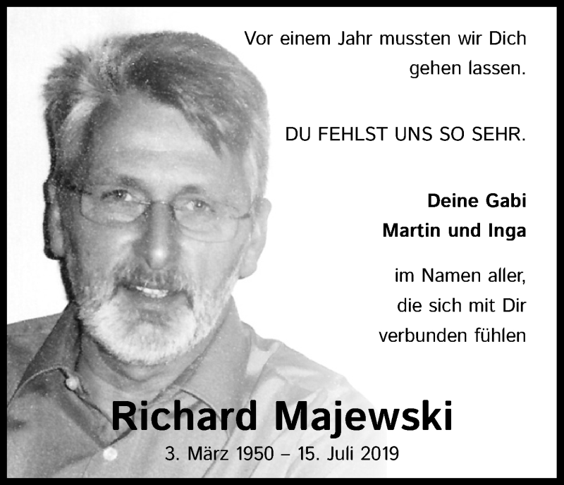  Traueranzeige für Richard Majewski vom 15.07.2020 aus Kölner Stadt-Anzeiger / Kölnische Rundschau / Express