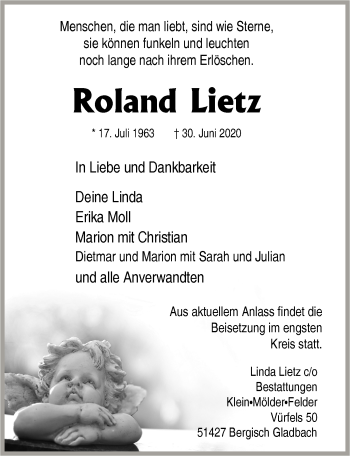 Anzeige von Roland Lietz von  Bergisches Handelsblatt 