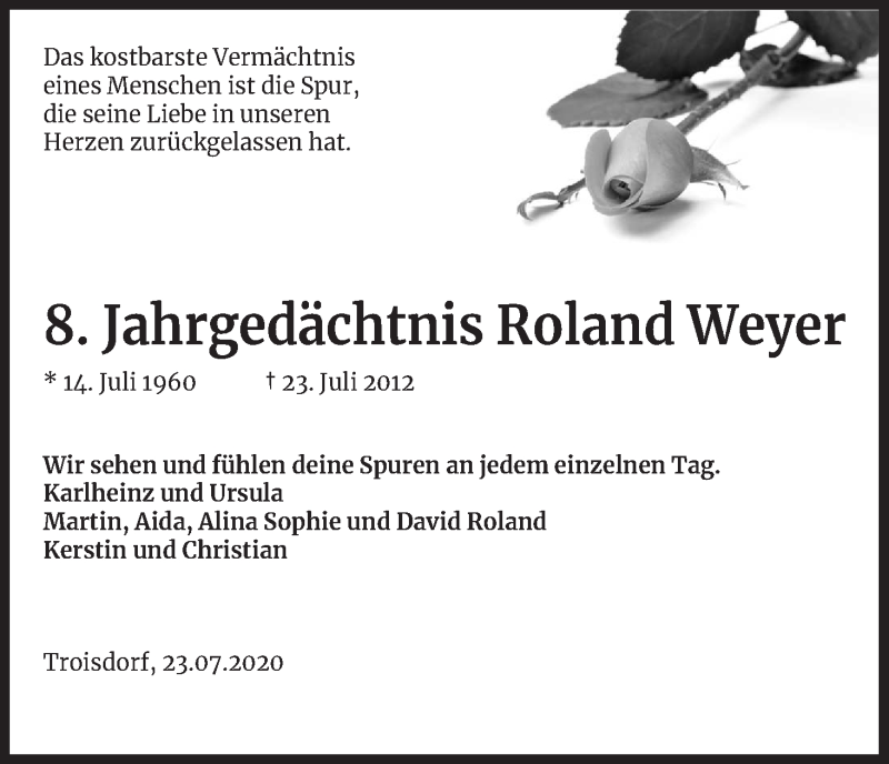  Traueranzeige für Roland Weyer vom 23.07.2020 aus Kölner Stadt-Anzeiger / Kölnische Rundschau / Express