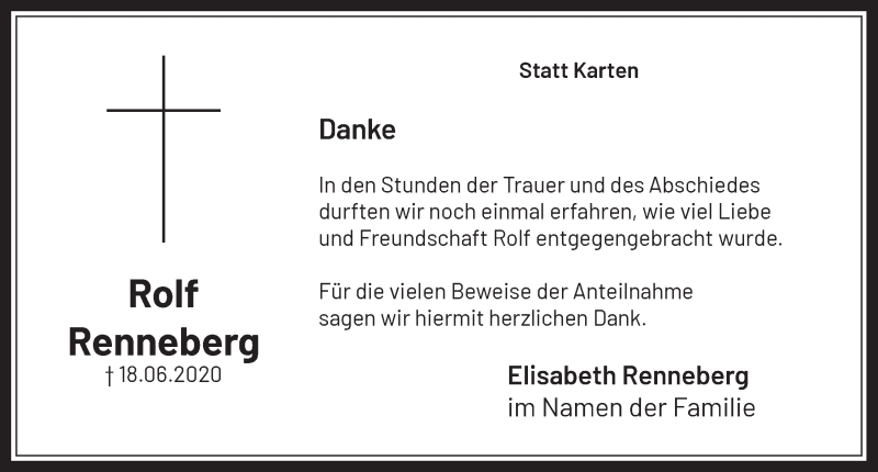  Traueranzeige für Rolf Renneberg vom 31.07.2020 aus  Wochenende  Werbepost 