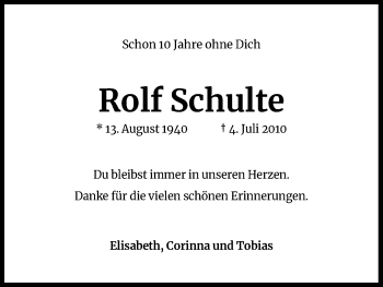 Anzeige von Rolf Schulte von Kölner Stadt-Anzeiger / Kölnische Rundschau / Express