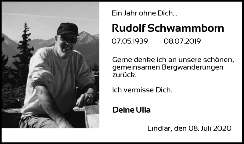  Traueranzeige für Rudolf Schwammborn vom 08.07.2020 aus Kölner Stadt-Anzeiger / Kölnische Rundschau / Express