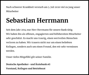 Anzeige von Sebastian Herrmann von Kölner Stadt-Anzeiger / Kölnische Rundschau / Express