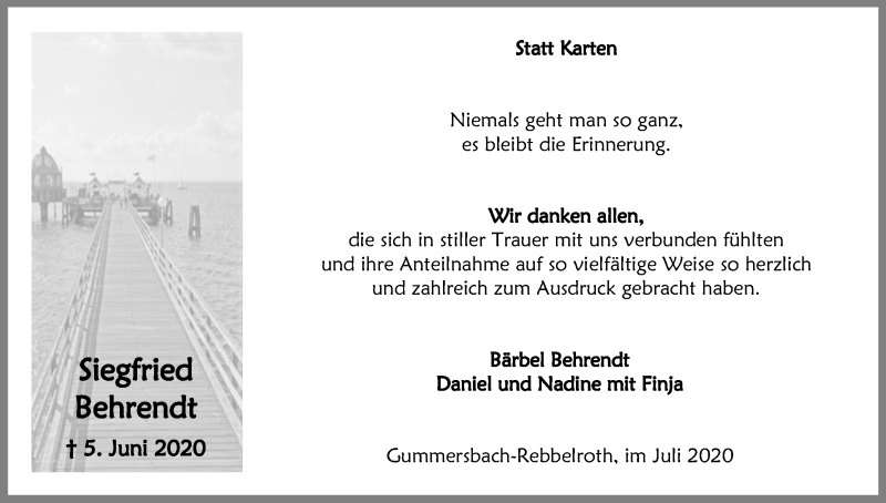  Traueranzeige für Siegfried Behrendt vom 25.07.2020 aus Kölner Stadt-Anzeiger / Kölnische Rundschau / Express