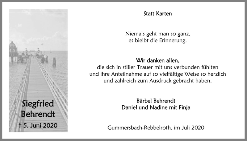  Traueranzeige für Siegfried Behrendt vom 24.07.2020 aus  Anzeigen Echo 