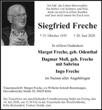 Anzeige von Siegfried Freche von Kölner Stadt-Anzeiger / Kölnische Rundschau / Express