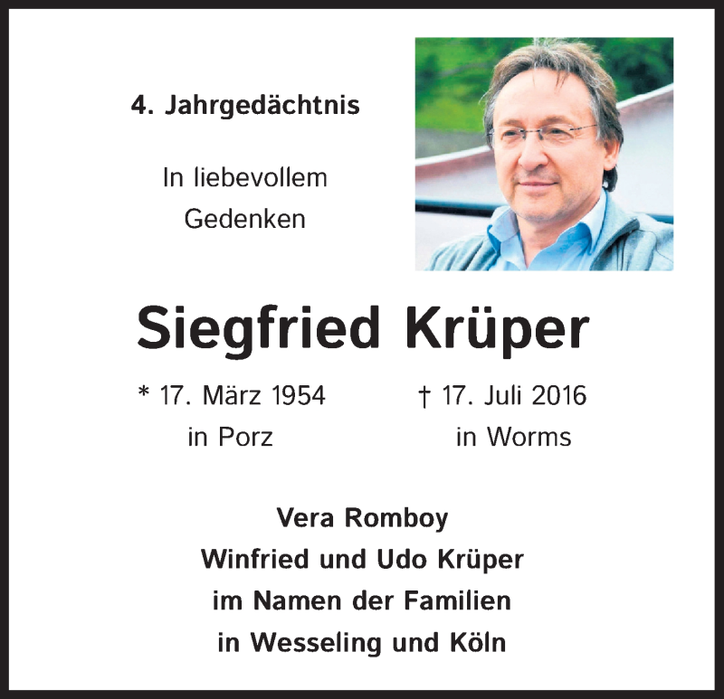  Traueranzeige für Siegfried Krüper vom 18.07.2020 aus Kölner Stadt-Anzeiger / Kölnische Rundschau / Express