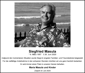 Anzeige von Siegfried Masula von  Blickpunkt Euskirchen 
