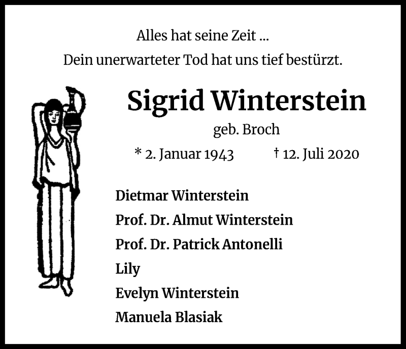  Traueranzeige für Sigrid Winterstein vom 25.07.2020 aus Kölner Stadt-Anzeiger / Kölnische Rundschau / Express