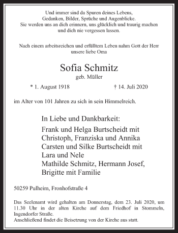 Anzeige von Sofia Schmitz von  Wochenende 