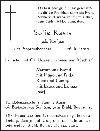 Anzeige von Sofie Kasis von  Schlossbote/Werbekurier 