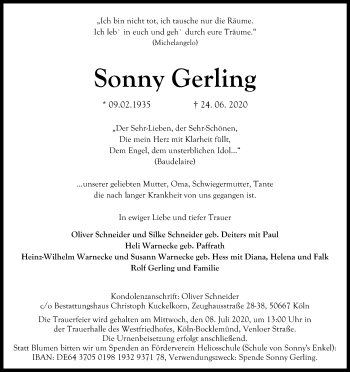 Anzeige von Sonny Gerling von Kölner Stadt-Anzeiger / Kölnische Rundschau / Express