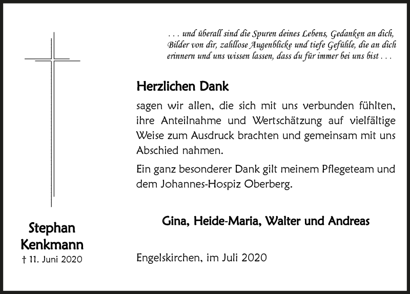  Traueranzeige für Stephan Kenkmann vom 24.07.2020 aus  Anzeigen Echo 