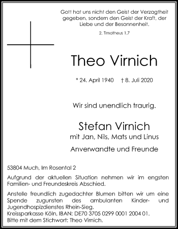 Anzeige von Theo Virnich von Kölner Stadt-Anzeiger / Kölnische Rundschau / Express