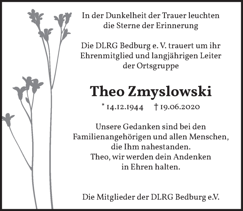  Traueranzeige für Theo Zmyslowski vom 03.07.2020 aus  Werbepost 