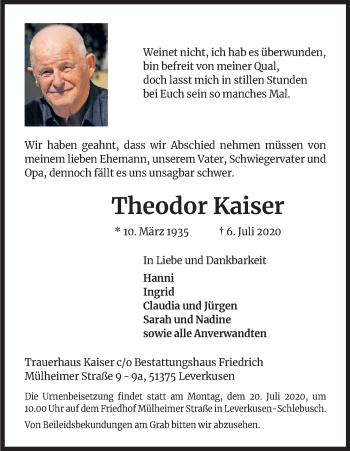 Anzeige von Theodor Kaiser von Kölner Stadt-Anzeiger / Kölnische Rundschau / Express