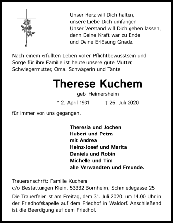 Anzeige von Therese Kuchem von Kölner Stadt-Anzeiger / Kölnische Rundschau / Express