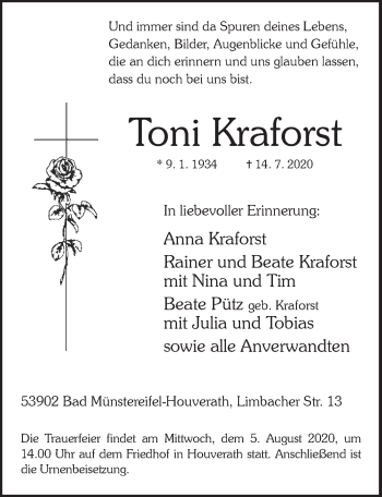 Anzeige von Toni Kraforst von  Blickpunkt Euskirchen 