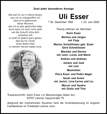 Anzeige von Uli Esser von Kölner Stadt-Anzeiger / Kölnische Rundschau / Express
