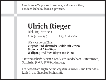 Anzeige von Ulrich Rieger von Kölner Stadt-Anzeiger / Kölnische Rundschau / Express