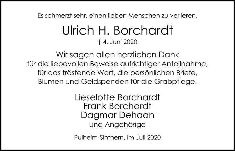  Traueranzeige für Ulrich H. Borchardt vom 11.07.2020 aus Kölner Stadt-Anzeiger / Kölnische Rundschau / Express
