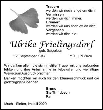 Anzeige von Ulrike Frielingsdorf von Kölner Stadt-Anzeiger / Kölnische Rundschau / Express