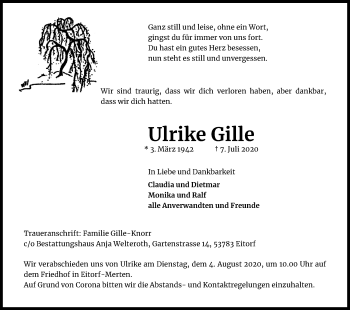 Anzeige von Ulrike Gille von Kölner Stadt-Anzeiger / Kölnische Rundschau / Express