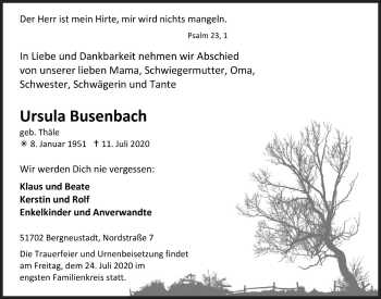 Anzeige von Ursula Busenbach von  Anzeigen Echo 