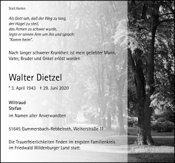 Anzeige von Walter Dietzel von  Anzeigen Echo 