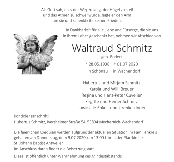 Anzeige von Waltraud Schmitz von  Blickpunkt Euskirchen 