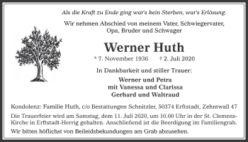 Anzeige von Werner Huth von  Werbepost 